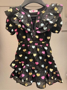 Buddy Love Black Dress with Pink, Gold & Light Blue Hearts 4T girls